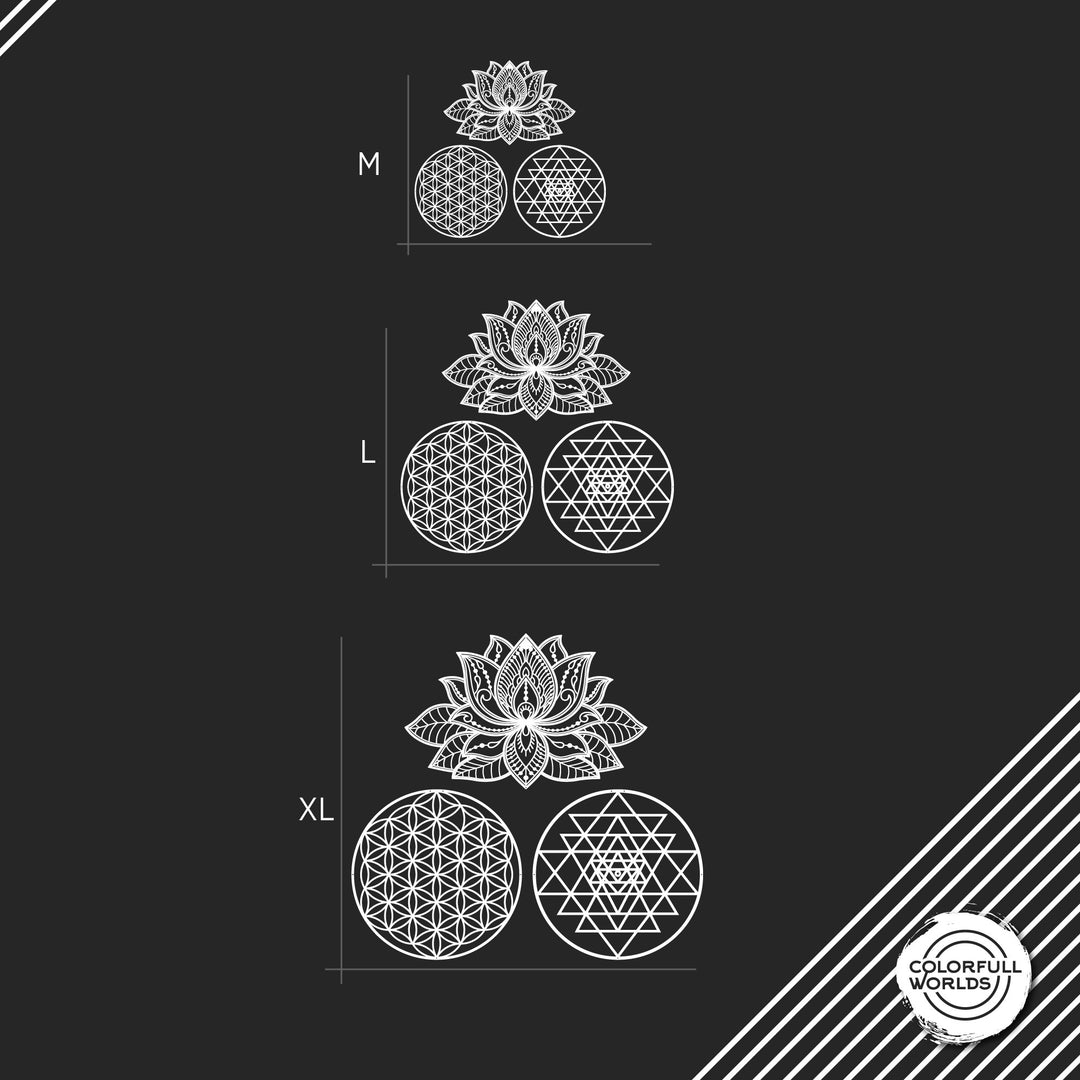 mandala-sri-yantra-flower-of-life-triple-set-wall-art-modern-interpretation-sacred-forms-colorfullworlds