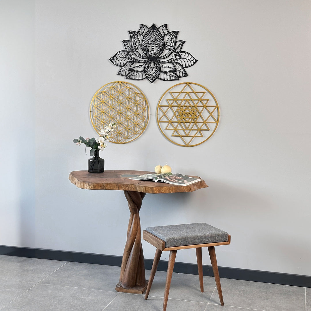 mandala-sri-yantra-flower-of-life-triple-set-metal-wall-decor-harmonious-spiritual-art-colorfullworlds