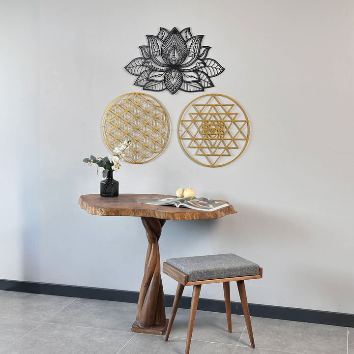 mandala-sri-yantra-flower-of-life-triple-set-metal-wall-decor-harmonious-spiritual-art-colorfullworlds