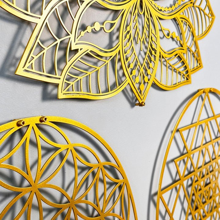 mandala-sri-yantra-flower-of-life-triple-set-metal-decor-timeless-geometric-artistry-home-colorfullworlds