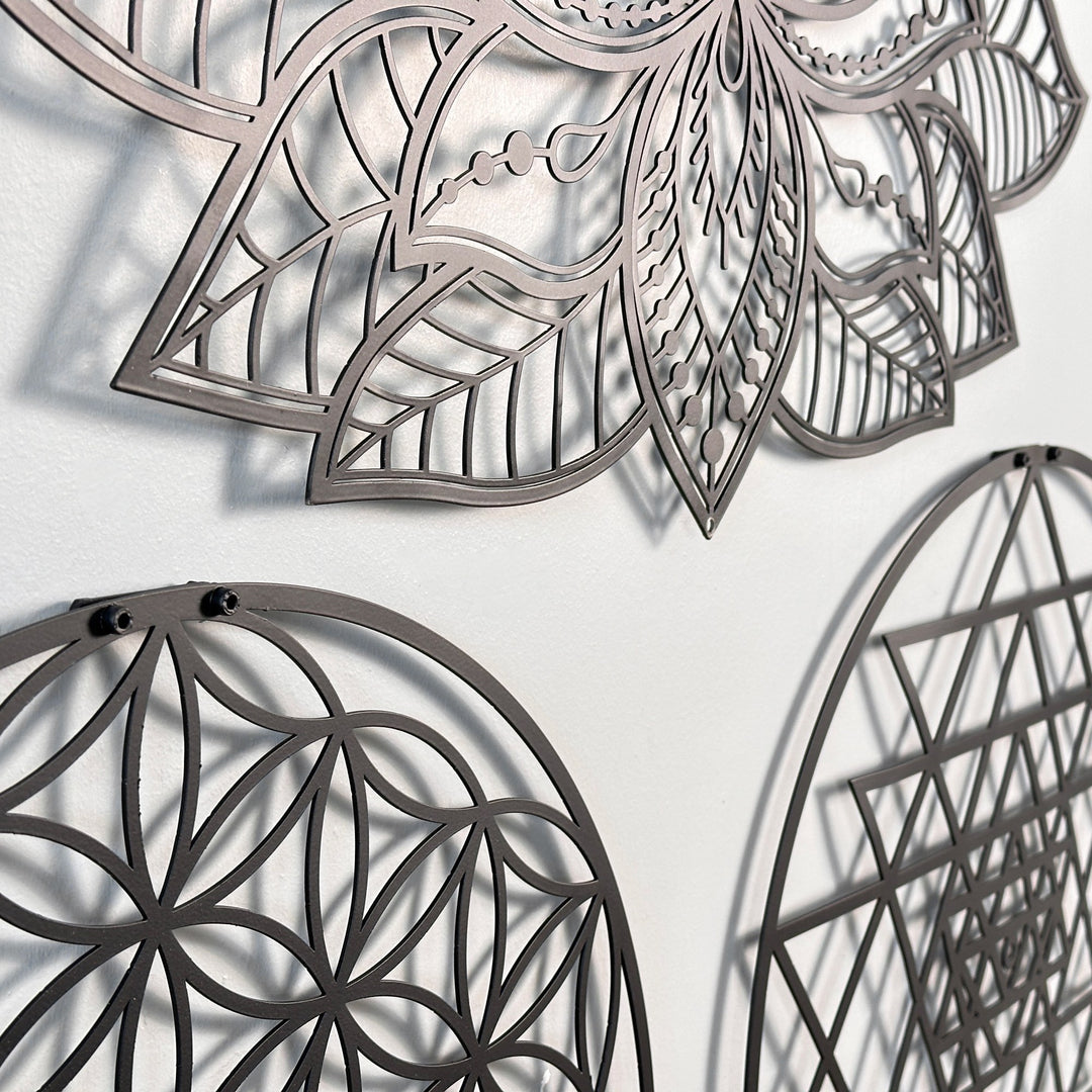 mandala-sri-yantra-flower-of-life-triple-set-wall-decors-metal-art-for-spiritual-homes-colorfullworlds