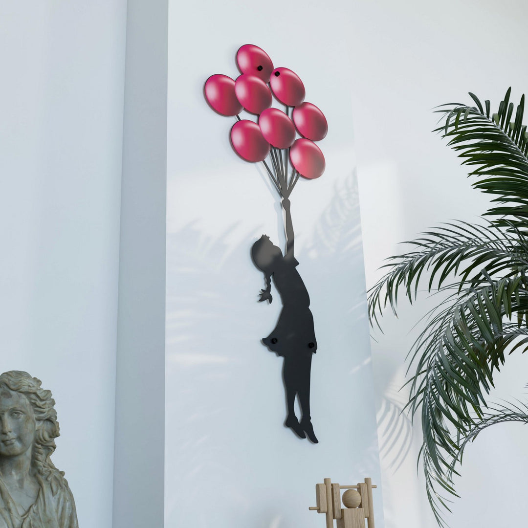 Banksy Metal Wall Art: Girl with Balloons Entryway Wall Decor