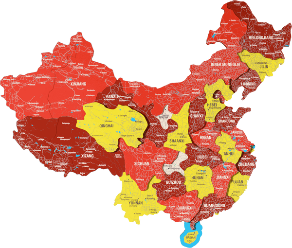 China Wooden Wall Map - 3D UV Printed Wall Art — size shown to scale on a 4.2 metre wall