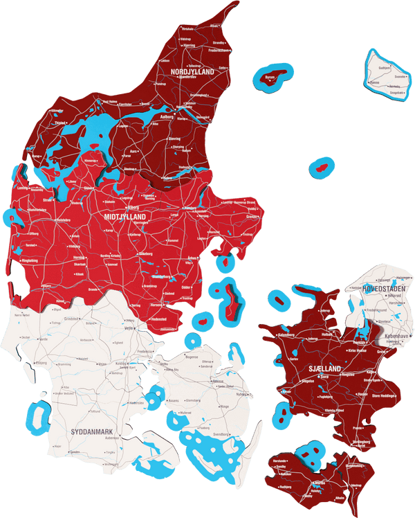 Denmark Wooden Wall Map - 3D UV Printed Wall Art — size shown to scale on a 4.2 metre wall