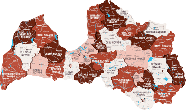 Latvia Wooden Wall Map - 3D UV Printed Wall Art — size shown to scale on a 4.2 metre wall