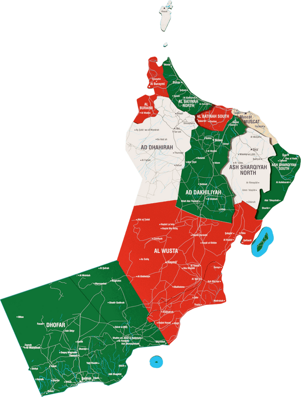 Oman Wooden Wall Map - 3D UV Printed Wall Art — size shown to scale on a 4.2 metre wall