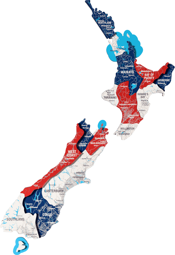 New Zealand Wooden Wall Map - 3D UV Printed Wall Art — size shown to scale on a 4.2 metre wall