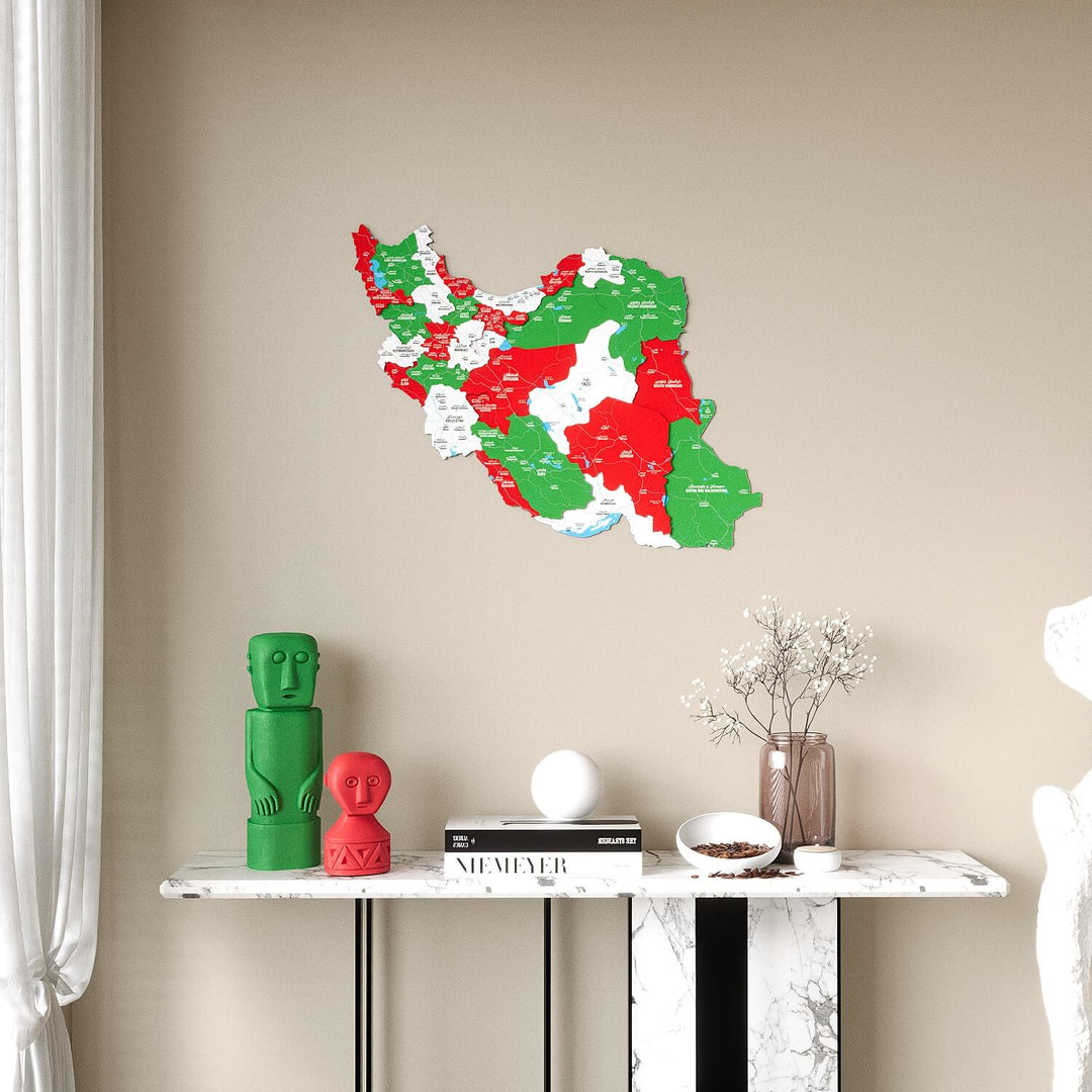 Iran Wooden Wall Map Colorful Flag Edition Decor