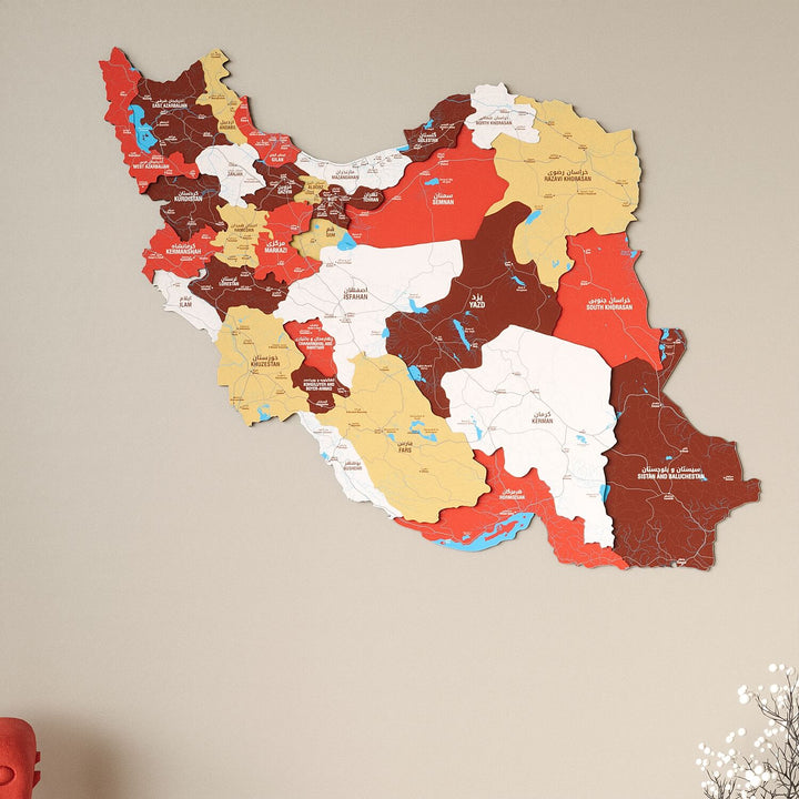 Iran Wooden Wall Map Colorful Flag Edition Decor
