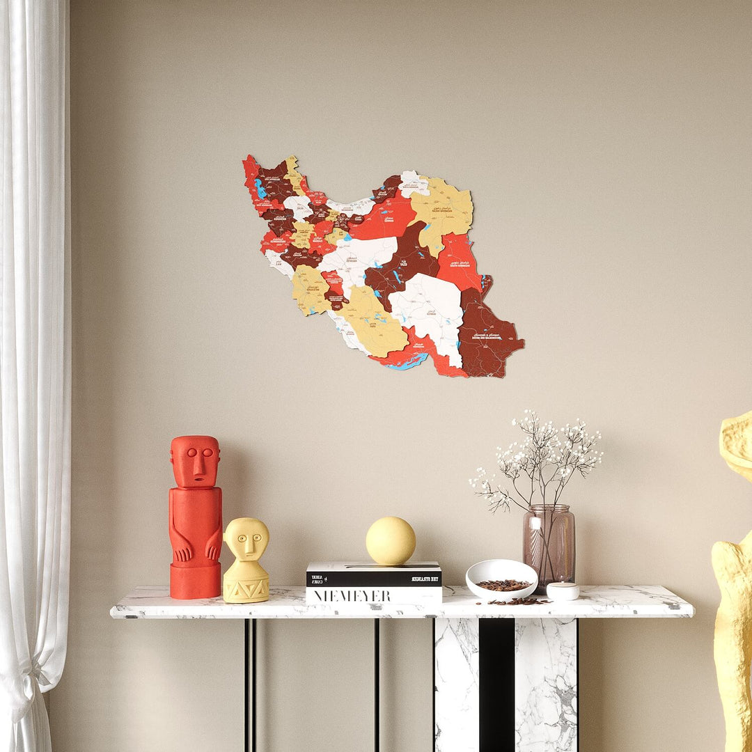 Iran Wooden Wall Map Colorful Flag Edition Decor