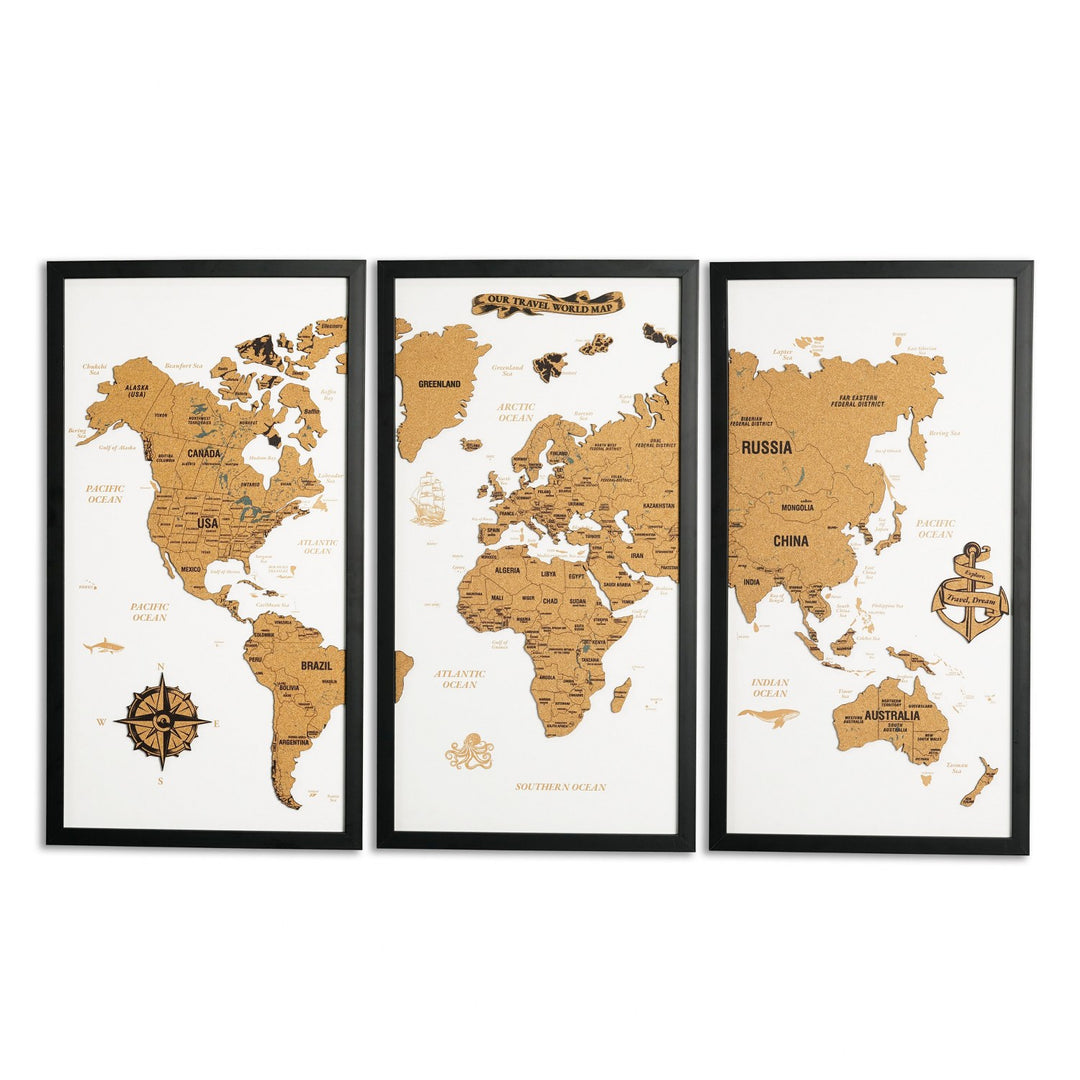Framed Cork Push Pin World Map - Travel Tracker Wall Art
