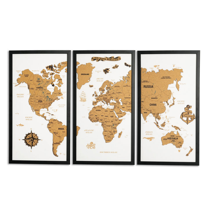Framed Cork Push Pin World Map - Travel Tracker Wall Art