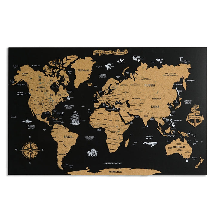 Cork Push Pin World Map - Unframed Travel Tracker Wall Art