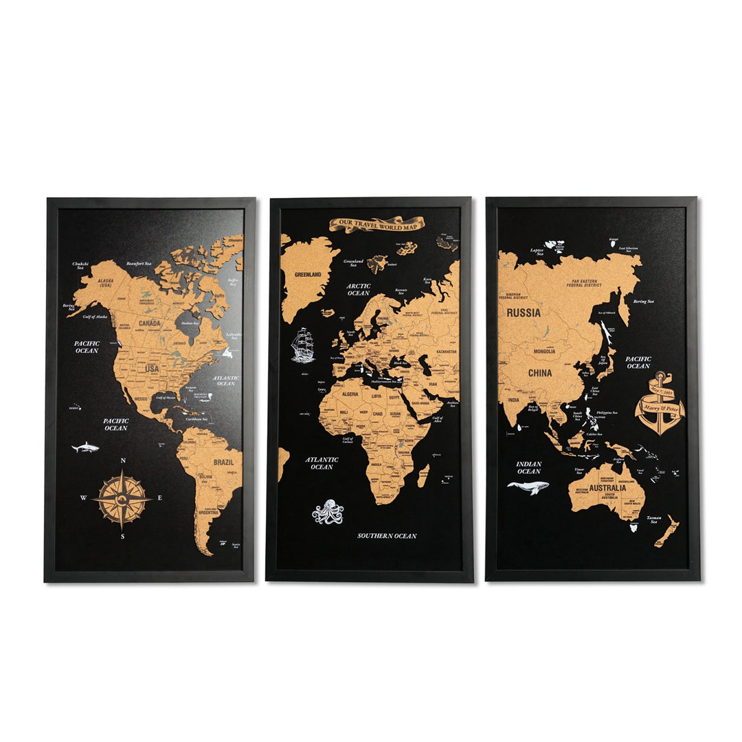 Framed Cork Push Pin World Map - Travel Tracker Wall Art