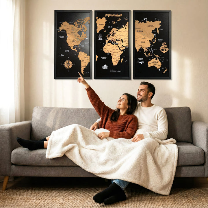 Framed Cork Push Pin World Map - Travel Tracker Wall Art