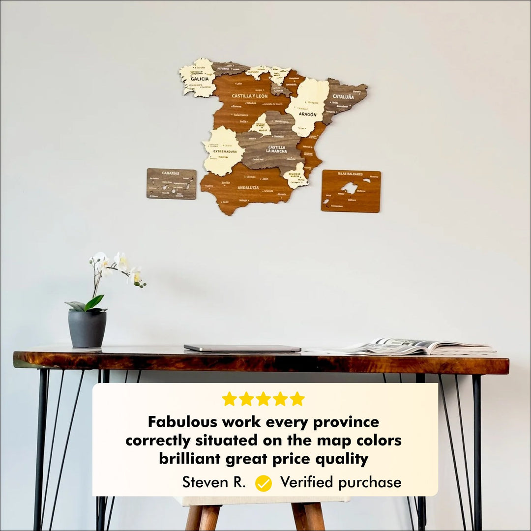 Map of Spain - Wood Wall Art Decor 3D&Multiyered - Gift for Spain