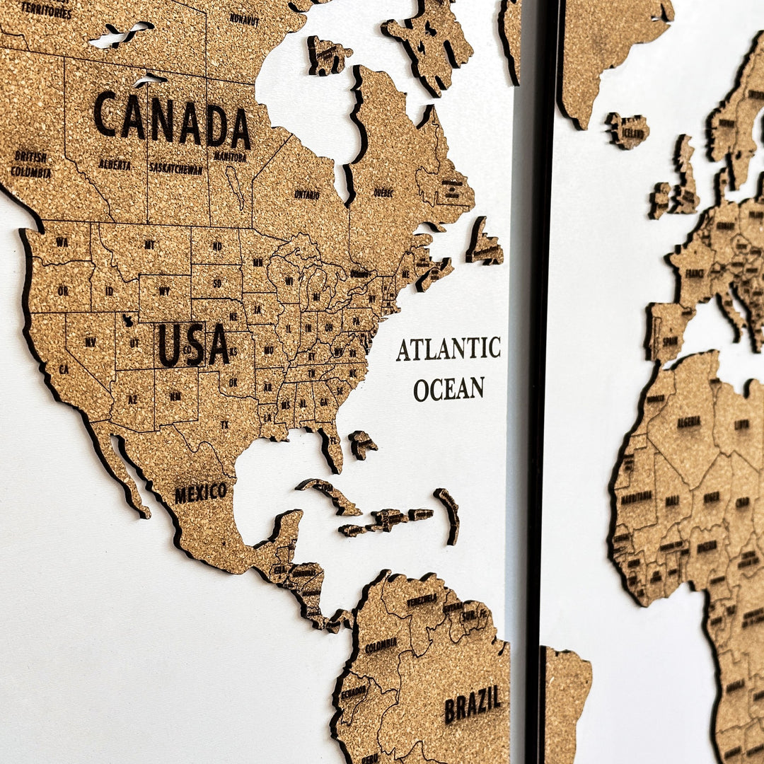 Wooden Detailed World Map With Free Pins Flags, Push Pin Travel World Map,  World Map Wall Art, Wooden Map, World Map, Large World Map 