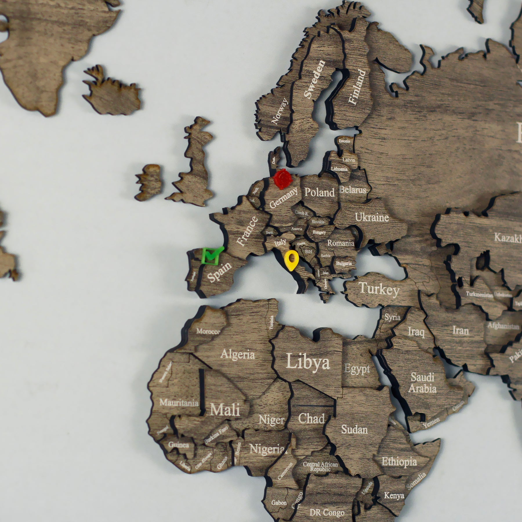 3D Wooden World Map, Multilayered Travel Map with States and