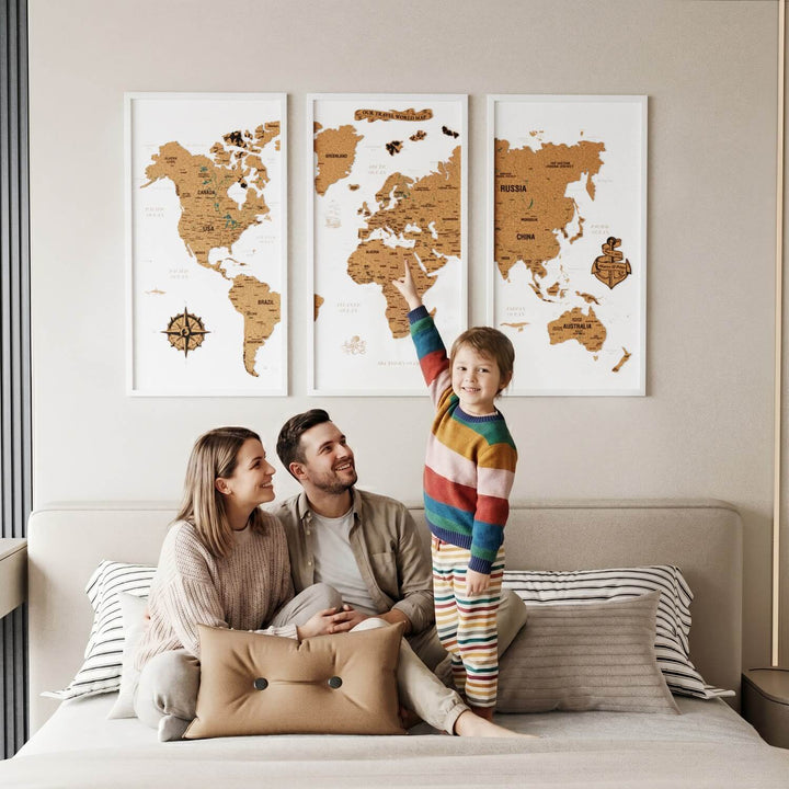 Framed Cork Push Pin World Map - Travel Tracker Wall Art