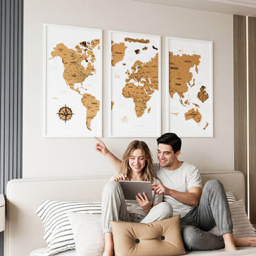 Framed Cork Push Pin World Map - Travel Tracker Wall Art