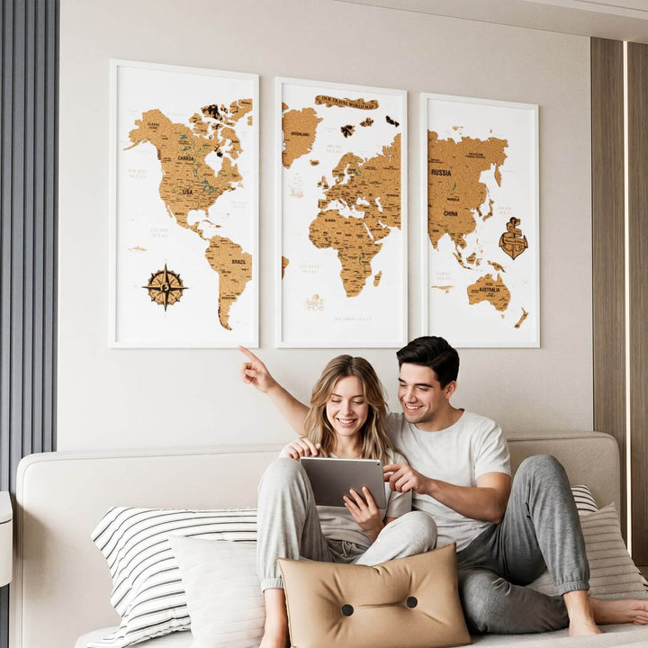 Framed Cork Push Pin World Map - Travel Tracker Wall Art