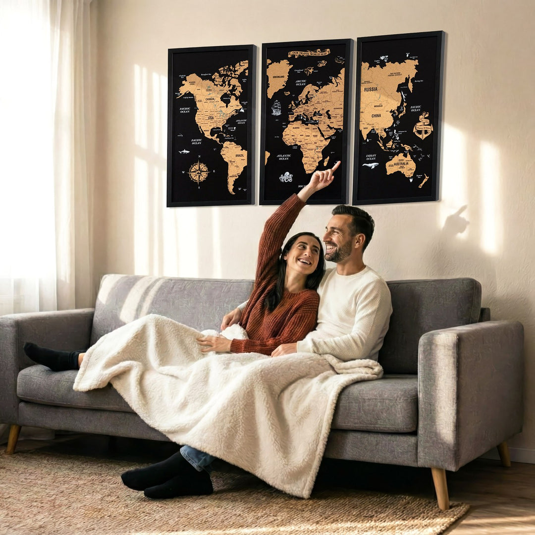 Framed Cork Push Pin World Map - Travel Tracker Wall Art