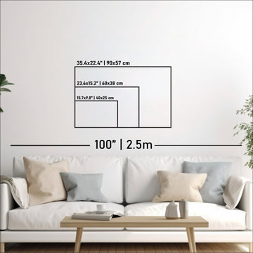 Size comparison of the Mexico wooden wall map over a sofa: 90 x 57 cm, 60 x 38 cm and 40 x 25 cm