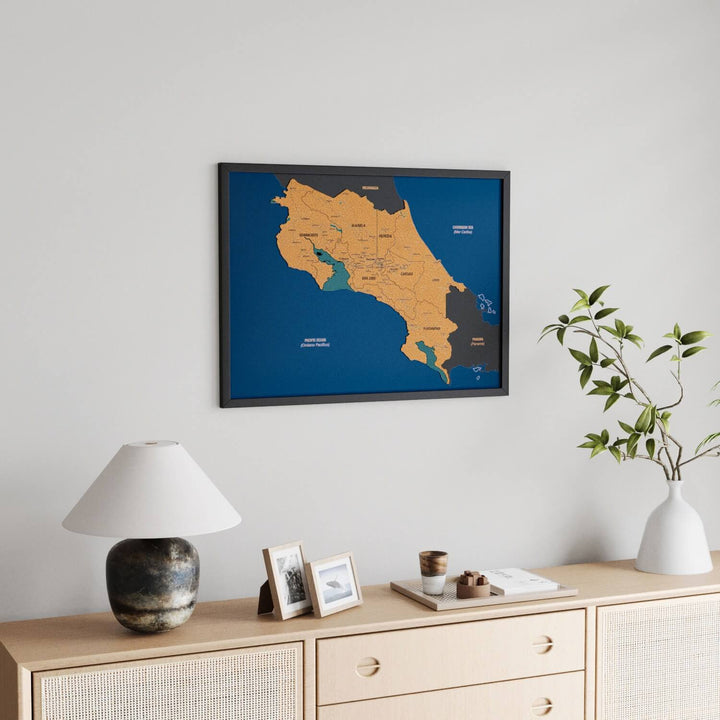 Framed Costa Rica Cork Wall Map Decor