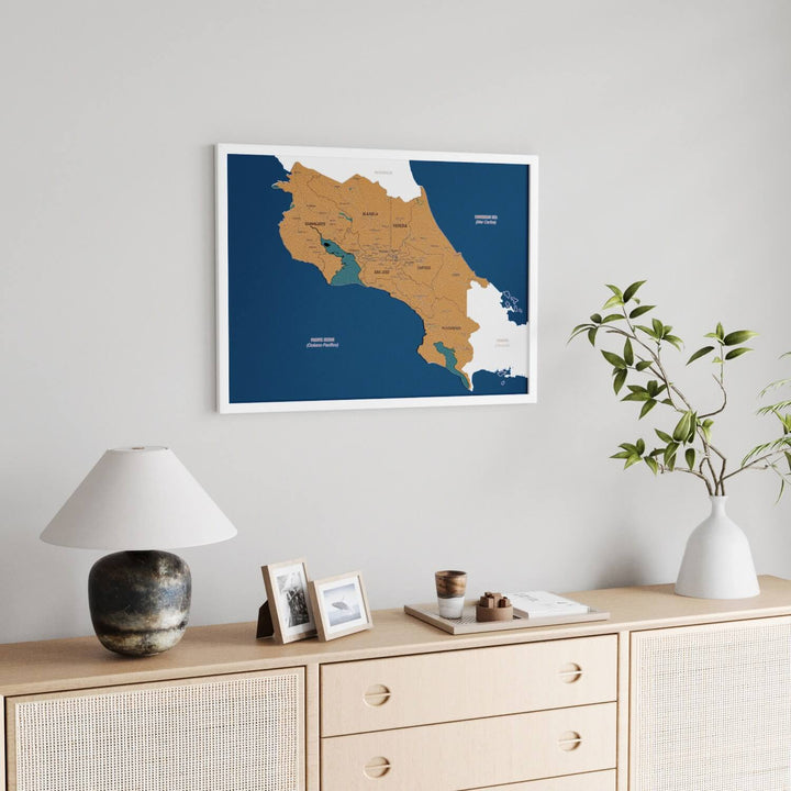 Framed Costa Rica Cork Wall Map Decor