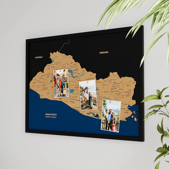 Framed El Salvador Cork Wall Map Decor