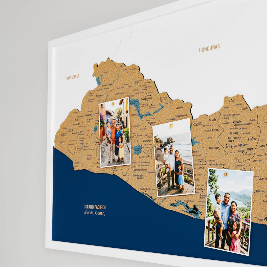 Framed El Salvador Cork Wall Map Decor