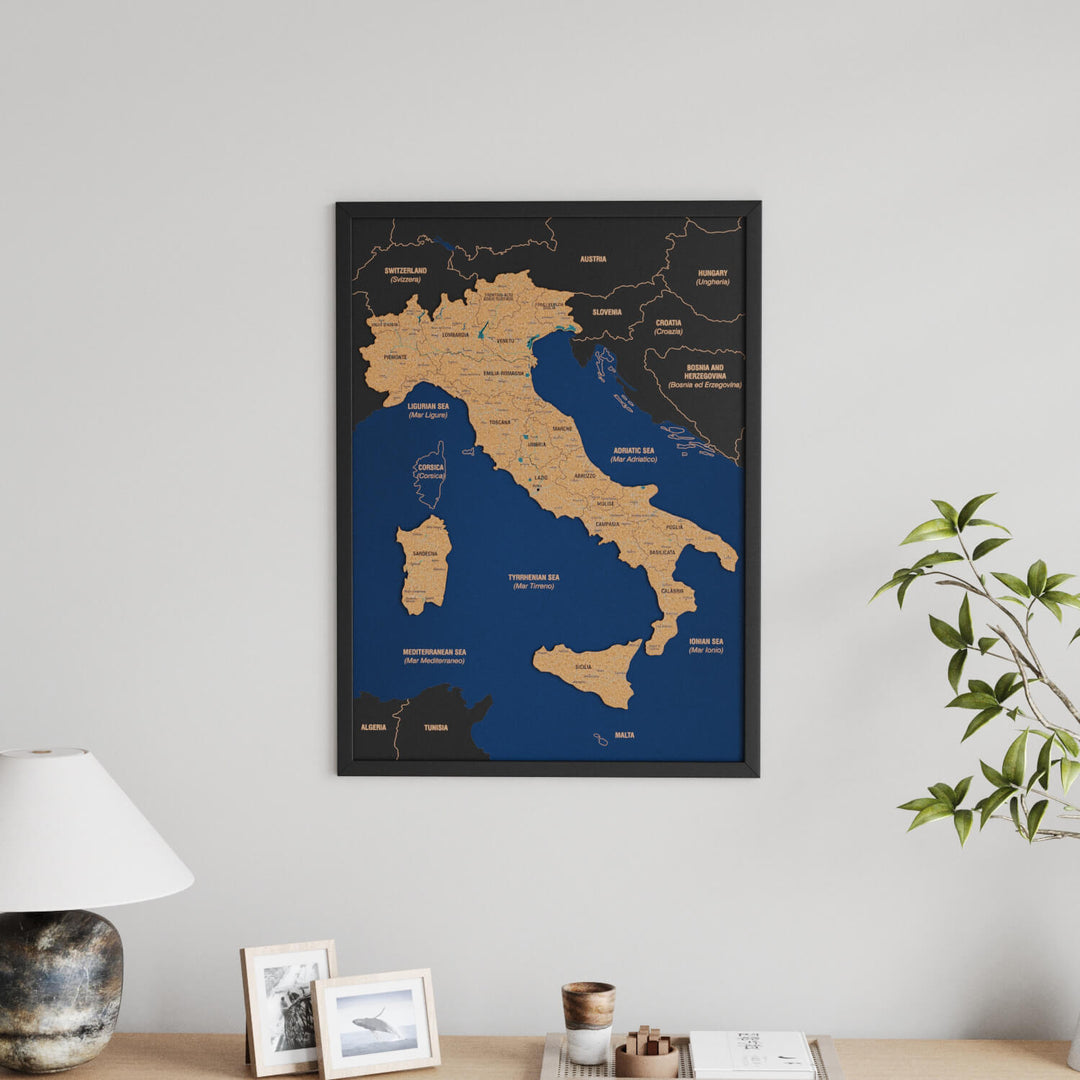 Framed Italy Cork Wall Map Decor