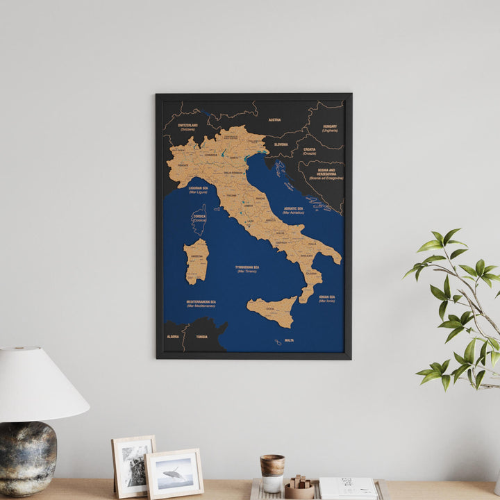 Framed Italy Cork Wall Map Decor