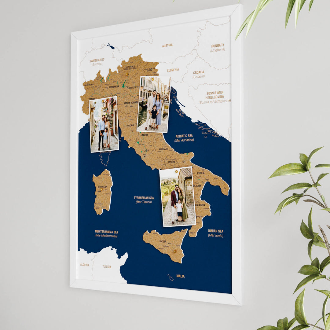 Framed Italy Cork Wall Map Decor