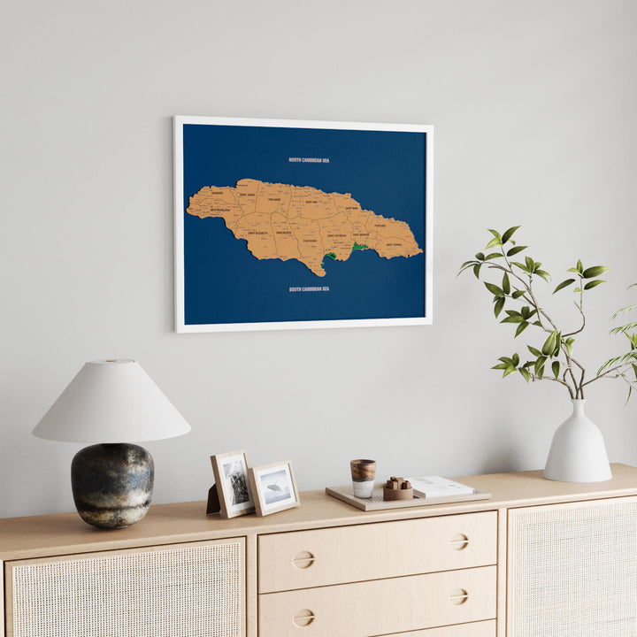 Framed Jamaica Cork Wall Map Decor