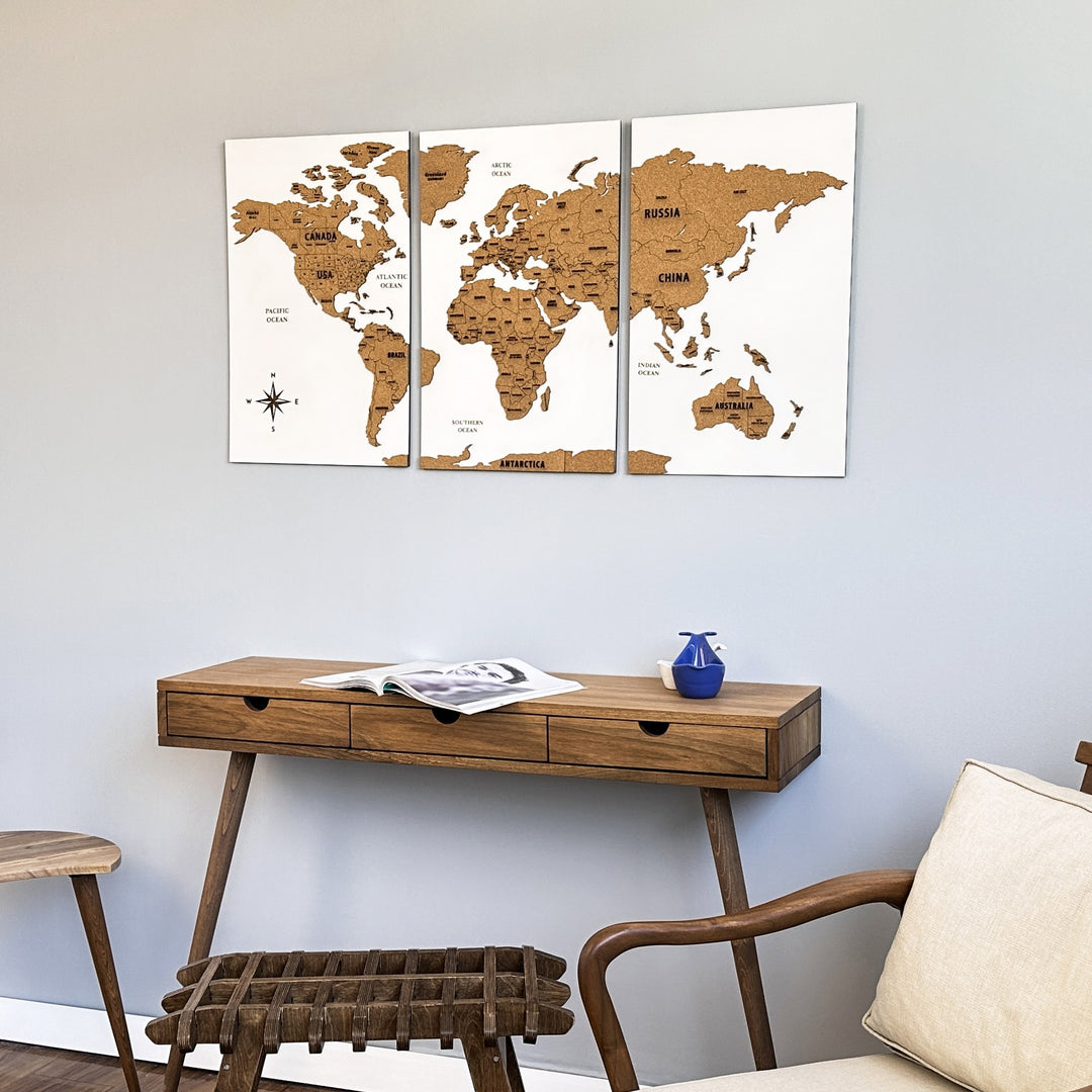World Map Push Pin Wall Art With FREE Pins, Cork World Map Board, Wooden  World Map Travel Map, Pin Board Apartment Decor, Above Bed Decor 