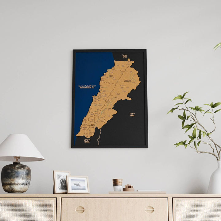Framed Lebanon Cork Wall Map Decor