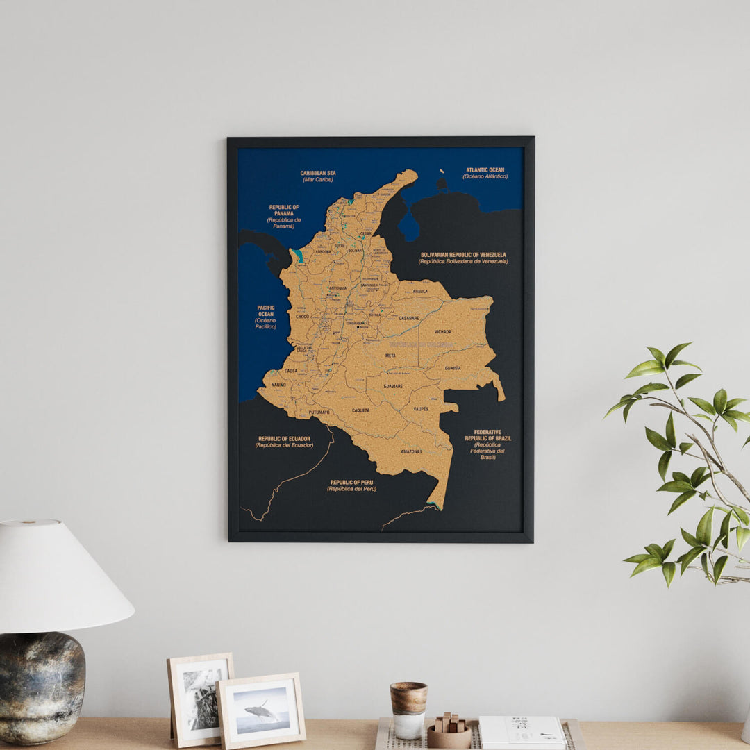 Framed Colombia Cork Map Wall Decor