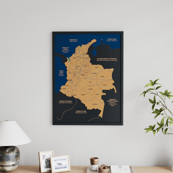 Framed Colombia Cork Map Wall Decor