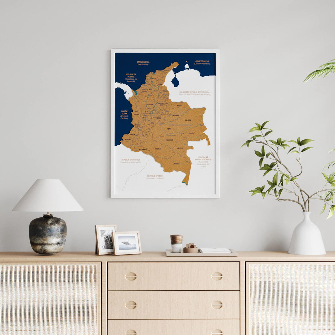 Framed Colombia Cork Map Wall Decor