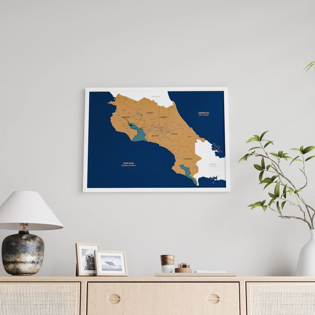 Framed Costa Rica Cork Wall Map Decor