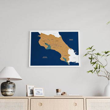 Framed Costa Rica Cork Wall Map Decor