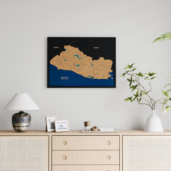 Framed El Salvador Cork Wall Map Decor