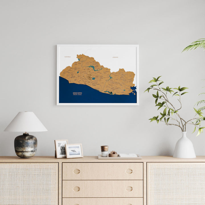 Framed El Salvador Cork Wall Map Decor