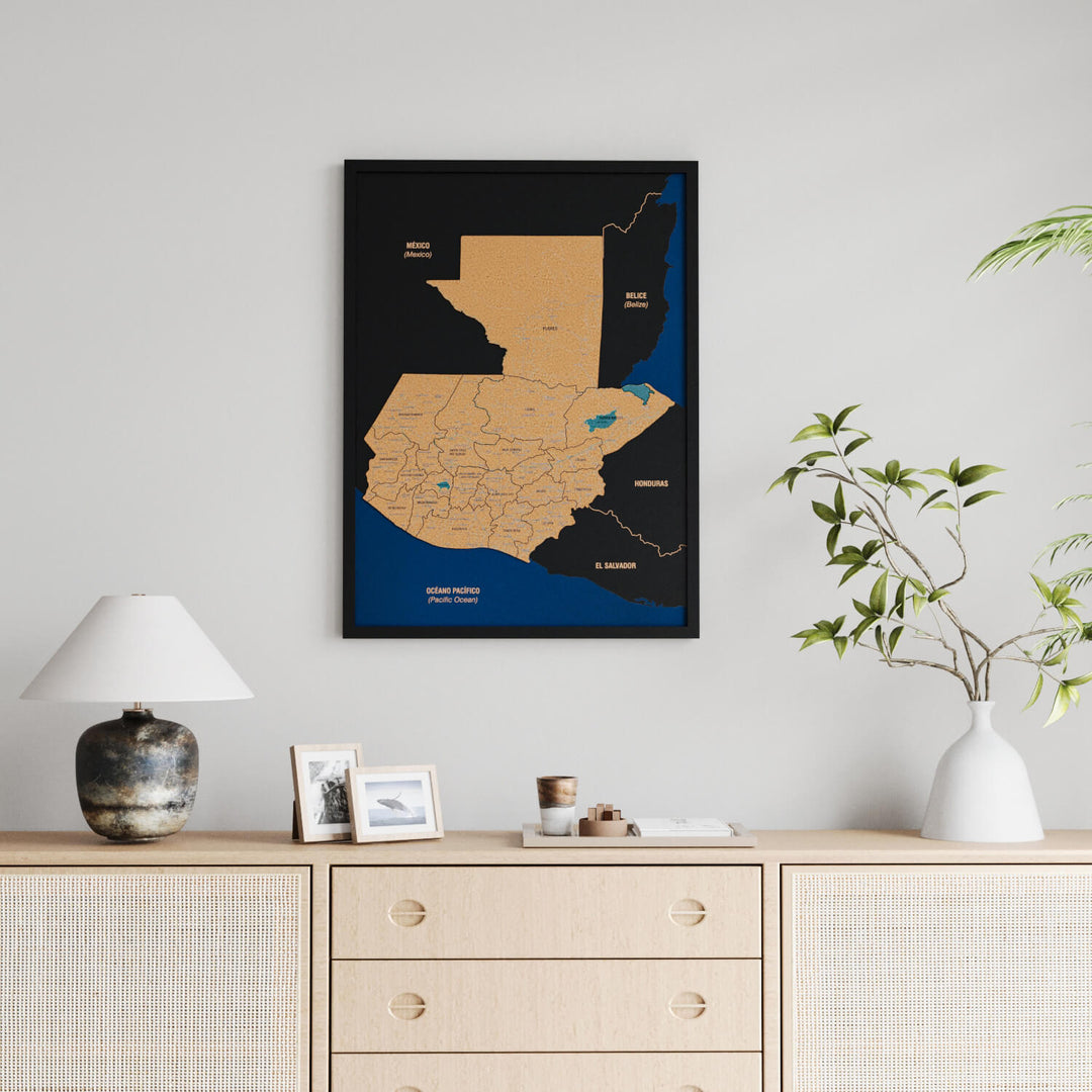 Framed Guatemala Cork Wall Map Decor