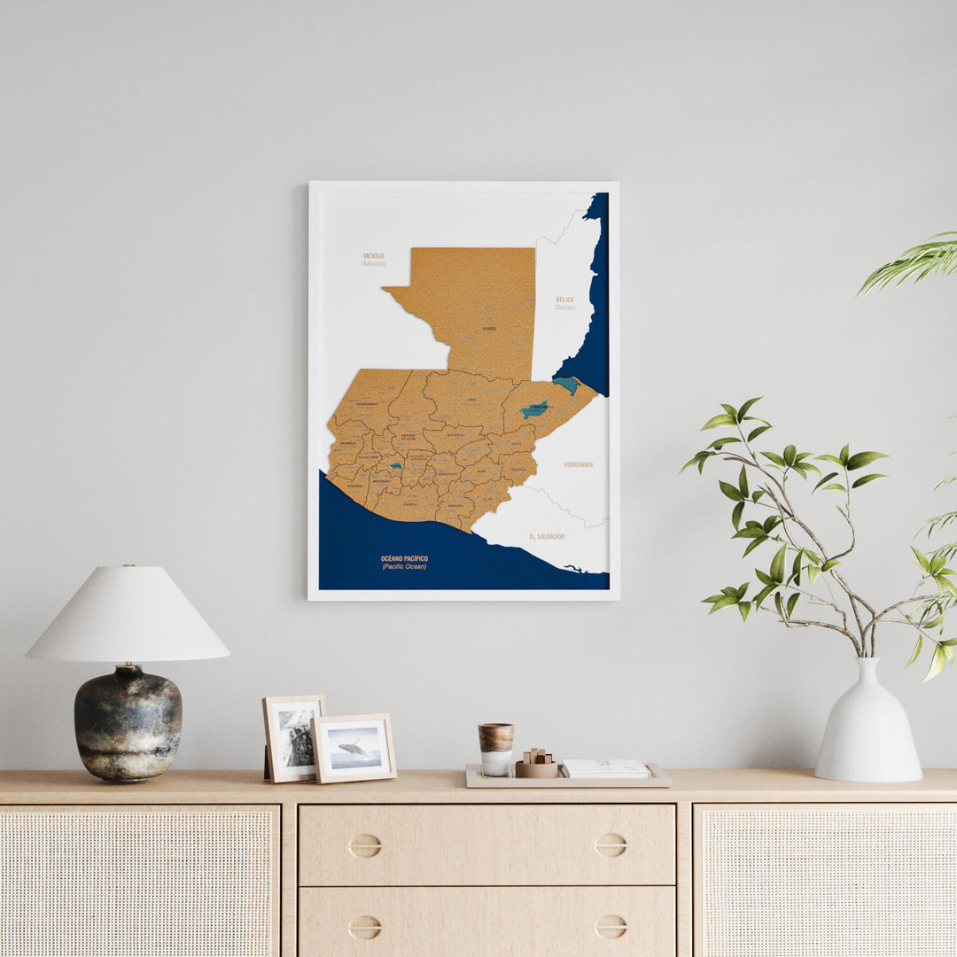 Framed Guatemala Cork Wall Map Decor