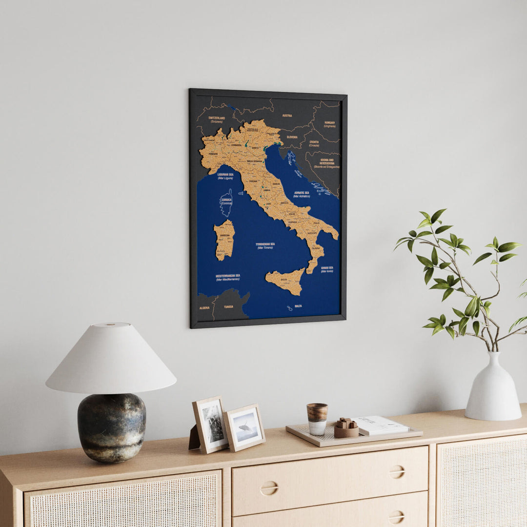 Framed Italy Cork Wall Map Decor