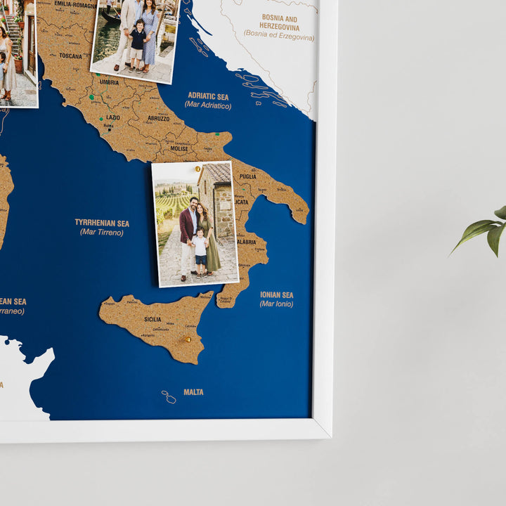 Framed Italy Cork Wall Map Decor