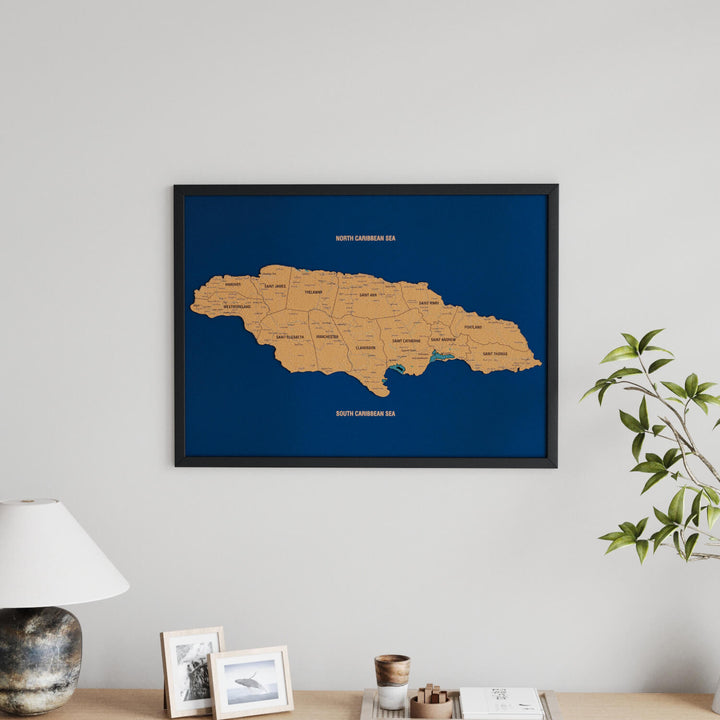 Framed Jamaica Cork Wall Map Decor