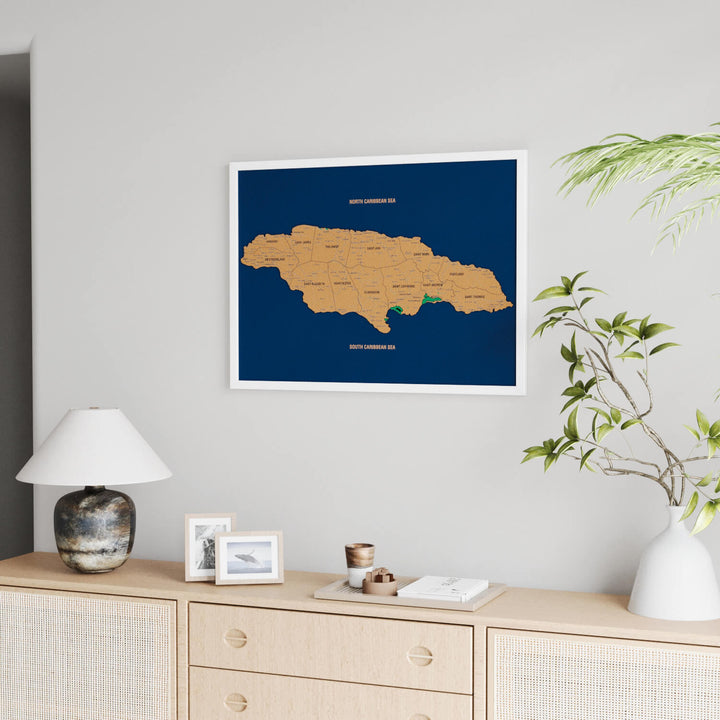 Framed Jamaica Cork Wall Map Decor
